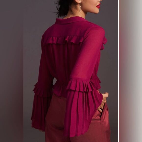 Anthropologie Plum Button Front Blouse size large. FIRM ON PRICE as I love this! - Picture 2 of 8